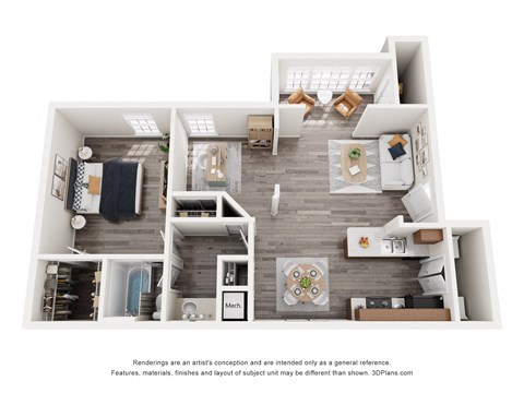 Floor plan for 1 bed, 1 bath, 800 sqft